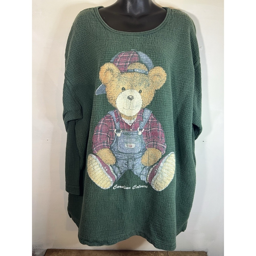 Vtg 90s 80s Teddy Bear Women's 3XL Sweater Moomoo Cozy Grandma Carolina Colours